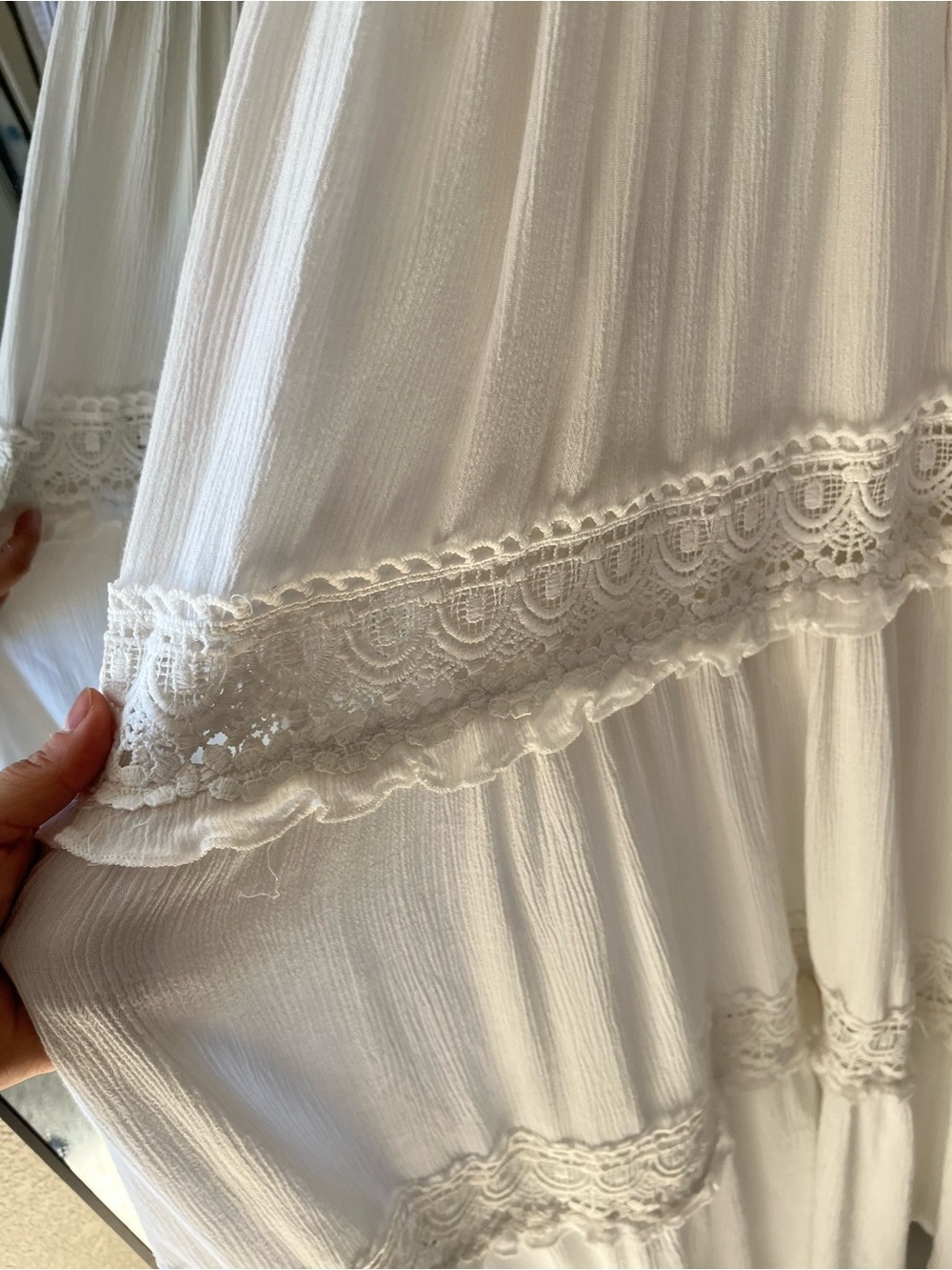 Forever 21 White Lace Boho Maxi Dress Size Large |Sleeveless Tiered Empire Waist - Picture 12 of 14